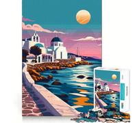 Puzzle de 1000 pièces Mykonos Grèce Bord de mer Art précis Jeu de Construction Amusant et Stimulant pour l'esprit,pour Un Moment de détente et de Paix,Une œuvre d'art de Noël (38x52cm)