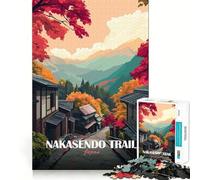 Puzzle de 1000 pièces Nakasendo Trail,Paysage d'automne au Japon,pièces nettes et découpées,Jeu Stimulant pour l'esprit,Moment de Calme et de Divertissement,œuvre d'art de Noël (38x52cm)
