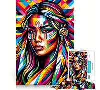 Puzzle de 1000 pièces Native American Girl WPAP pour Adultes et Adolescents, Un Casse-tête Relaxant et Artistique à Assembler, Un Cadeau attentionné (38x52cm)