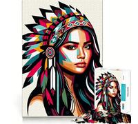 Puzzle de 1000 pièces Native American Girl WPAP pour Adultes, Jeu cérébral Relaxant, Bords tranchants, Cadeau de qualité supérieure (38x26cm)