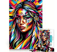 Puzzle de 1000 pièces Native American Girl WPAP pour Adultes, Jeu de logique et de réflexion, Loisirs Amusants, Bords Lisses, Cadeau touchant (50x75cm)
