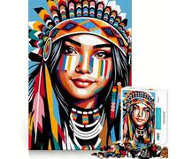 Puzzle de 1000 pièces Native American Girl WPAP pour Adultes, Jeu de logique Solide, Divertissement Relaxant, Bords Nets, Cadeau mémorable (38x26cm)