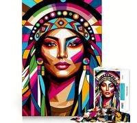 Puzzle de 1000 pièces Native American Girl WPAP pour Adultes, Jeu de réflexion, Cadeau, Moment de complicité, découpe soignée, Surprise d'anniversaire (38x52cm)