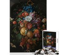 Puzzle de 1000 pièces Nature Morte aux Fruits et Fleurs Jeu Anti-Stress Cadeau d'anniversaire Jeu Pratique avec pièces de Formes aléatoires Parfaitement emboîtables Dimensions 50x75cm