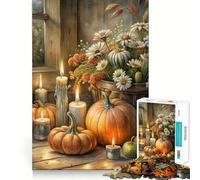 Puzzle de 1000 pièces - Nature morte d'automne avec citrouilles et bougies - Jeu délicat - Favorise la pensée logique - Jeu détendu - 38 x 26 cm