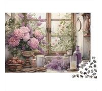 Puzzle de 1000 pièces « Nature Morte Rustique dans Une Cuisine » avec des Lilas près de la fenêtre. Jeu éducatif pour Adultes, Belle décoration, défi Stimulant, Cadeau d'anniversaire. 52 x 38 cm.