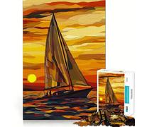 Puzzle de 1000 pièces Navigation au Coucher du Soleil pour Adolescents Jeu de réflexion et de création Collective Découpe Nette et Amusante Objet de Collection (50x75cm)