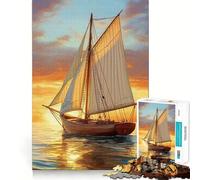 Puzzle de 1000 pièces Navigation au Coucher du Soleil pour Adultes, pour développer sa mémoire et se détendre en Toute tranquillité, Un Puzzle d'assemblage Artistique (50x75cm)