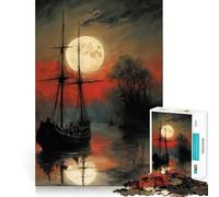 Puzzle de 1000 pièces Navigation sous la Pleine Lune pour Adultes stimule la mémoire, Divertissement décontracté, Bords Nets, Cadeau Classique (38x26cm)