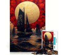 Puzzle de 1000 pièces Navigation sous Une Lune dorée, Paysage Japonais, pour Adolescents, Jeu de logique Fine, Divertissement Relaxant, décoration Murale aux Bords Nets (50x75cm)