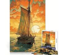 Puzzle de 1000 pièces Navigation vers Le Coucher du Soleil pour Adolescents, Jeu intellectuel, détente mentale, découpe de qualité, Cadeau de Noël (38x52cm)