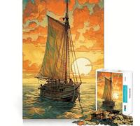 Puzzle de 1000 pièces Navigation vers Le Coucher du Soleil pour Adolescents, Jeu intellectuel, détente mentale, découpe de qualité, Cadeau de Noël (38x52cm)