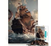 Puzzle de 1000 pièces Navire attaqué par Les tentacules d'une Pieuvre géante pour Adolescents Un Jeu de logique Clair, Un Passe-Temps Calme, Une découpe Parfaite et Un Cadeau Classique 50x75cm