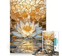 Puzzle de 1000 pièces Nénuphar doré mosaïque,Jeu de Concentration pour Adolescents,découpe de précision,Bords Lisses, pour Les fêtes (38x52cm)