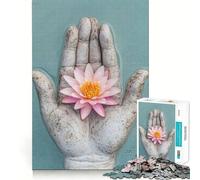 Puzzle de 1000 pièces Nénuphar Serein dans la Main de Bouddha pour Adultes Améliore la mémoire et soulage l'anxiété Décoration Murale aux Bords Nets (38x26cm)