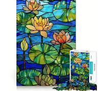 Puzzle de 1000 pièces Nénuphars en vitrail pour Adolescents, Jeu de réflexion et de Partage, Bords précis, pour Les vœux du Père Noël 38x52cm