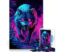 Puzzle de 1000 pièces Neon Alpha Wolf pour Adolescents, améliore la mémoire, Passe-Temps Silencieux, Bords précis, Cadeau d'anniversaire (38x52cm)