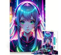Puzzle de 1000 pièces Neon Anime Gamer Girl pour Adolescents Jeu intellectuel, Moments de Partage, découpe de qualité, Cadeau mémorable (50x75cm)