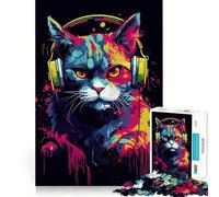 Puzzle de 1000 pièces Neon Cat Melody pour Adolescents, Jouet Intelligent et Amusant, Art aux Contours Nets (50x75cm)