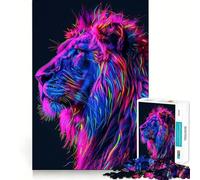 Puzzle de 1000 pièces Neon Glitch Lion pour Adultes Jeu de réflexion et de création Artistique Cadeau élégant (38x52cm)