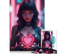 Puzzle de 1000 pièces Neon Heart Girl pour Adultes et Adolescents, Jeu de réflexion, Jouet Amusant à Partager, découpe soignée, Cadeau Exceptionnel (38x52cm)