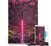 Puzzle de 1000 pièces Neon Katana dans Un Jardin de cerisiers, pour Adolescents, Wise Think Toy, Calm Fun, Clear Cut Art Collectible (38x26cm)