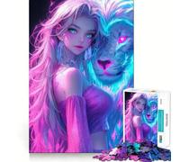 Puzzle de 1000 pièces Neon Lion Girl pour Adultes, Jeu de réflexion Facile et Amusant, Assemblage idéal, Cadeau de Saison (38x26cm)