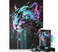 Puzzle de 1000 pièces Neon Panther pour Adultes Stimule la mémoire Paisible et Amusant Bords Nets pour Les vœux du Père Noël (50x75cm)