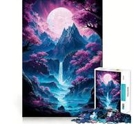 Puzzle de 1000 pièces Neon Sakura Mountain Falls pour Adultes, Jeu de logique Solide, Anti-Stress, Bords Nets, (50x75cm)