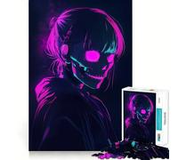 Puzzle de 1000 pièces Neon Skull Girl pour Adultes, Jeu de réflexion Amusant à Partager, découpe Parfaite, pour Les fêtes (50x75cm)