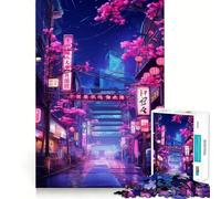 Puzzle de 1000 pièces Neon Tokyo Sakura Street pour Adolescents, Jeu de réflexion, activité à la Maison, Bords précis, liste de souhaits du Père Noël (38x26cm)