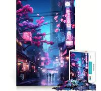 Puzzle de 1000 pièces Neon Tokyo Sakura Street pour Adolescents, Jouet d'entraînement cérébral apaisant, Cadeau Festif à Assembler (38x52cm)