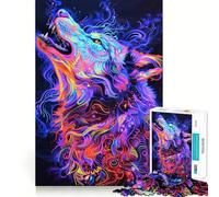 Puzzle de 1000 pièces Neon Wolf Art pour Adultes Jeu de réflexion et de complicité Cadeau élégant à Assembler (38x52cm)