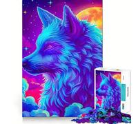 Puzzle de 1000 pièces Neon Wolf Cosmic Setting pour Adultes, Jeu d'entraînement cérébral, Divertissement paisible, œuvre d'art à Assembler (38x52cm)