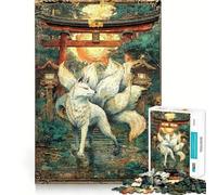 Puzzle de 1000 pièces Neuf queues sous Le Torii au Coucher du Soleil pour Adultes, Jeu de réflexion et de Concentration, Loisirs à Domicile, pour Les vœux du Père Noël (50x75cm)