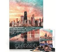 Puzzle de 1000 pièces Nuit à Chicago à l'aquarelle pour Adultes activité relaxante et stimulante pour la mémoire, sans Couture, idéal comme Cadeau de Noël (38x26cm)
