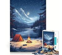 Puzzle de 1000 pièces Nuit au Camping d'hiver pour Adolescents Décoration Murale Design Lumineux et Relaxant 38x26cm