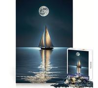 Puzzle de 1000 pièces Nuit de Lune en Bateau pour Adultes stimulez Votre Esprit, apaisez-Vous et amusez-Vous ! Bords réguliers (38x52cm)