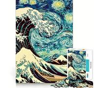 Puzzle de 1000 pièces Nuit étoilée à Motif de Vague Japonaise pour Adultes, Jouet Intelligent et Amusant à réaliser en intérieur, découpe Lisse, Cadeau du Père Noël 38x26cm