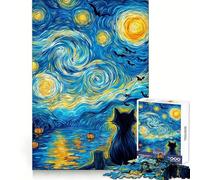 Puzzle de 1000 pièces Nuit étoilée d'halloween avec Chat Noir pour Adolescents, Jeu de logique Transparent, Divertissement paisible, découpe Parfaite, Surprise chaleureuse 38x26cm