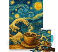 Puzzle de 1000 pièces Nuit étoilée et Vagues de café pour Adultes, défi cérébral, Jeu de Groupe, découpe Nette, Joli Cadeau 38x52cm