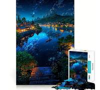 Puzzle de 1000 pièces Nuits tranquilles au bord de la rivière pour adolescents un puzzle qui améliore la mémoire, confortable et relaxant, avec des découpes fermes, idéal comme cadeau festif (38x52cm)