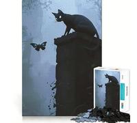 Puzzle de 1000 pièces Observateur de l'inconnu, Chat Noir et Papillon pour Adolescents, Jeu de logique Stimulant, Anti-Tension, qualité supérieure, Cadeau de Noël (38x52cm)