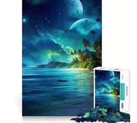Puzzle de 1000 pièces Océan Bleu et Ciel Nocturne,découpe précise,Jeu Stimulant l'esprit,Facile à Jouer,Cadeau d'anniversaire idéal (38x26cm)