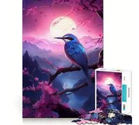 Puzzle de 1000 pièces Oiseau Bleu dans Les Fleurs de Cerisier Jeu d'assemblage précis,Jouet créatif et Amusant,Jeu de Paix,Cadeau de Noël apaisant (50x75cm)
