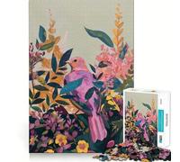 Puzzle de 1000 pièces Oiseau Rose dans Un Jardin Fleuri pour Adolescents Renforce la mémoire, Passe-Temps apaisant, Cadeau Festif de qualité (38x26cm)
