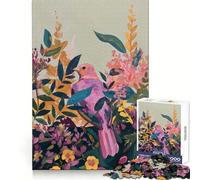Puzzle de 1000 pièces Oiseau Rose dans Un Jardin Fleuri pour Adultes Jeu de réflexion Intelligent et Amusant Découpe précise Illustration (38x52cm)