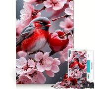 Puzzle de 1000 pièces Oiseau Rouge sur Une Branche de Cerisier en Fleurs pour Adultes, idéal pour développer la mémoire, soulager Le Stress et créer Un Cadeau mémorable (38x26cm)