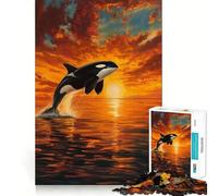 Puzzle de 1000 pièces Orca Sunset Ocean Scenic pour Adolescents, Stimulant la logique, Anti-Tension, Bords de qualité, Cadeau de Noël (38x26cm)