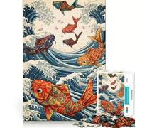 Puzzle de 1000 pièces Origami Koi Fish Ocean Waves pour Adolescents Jeu de réflexion Jouet à Partager Découpe Nette (38x26cm)